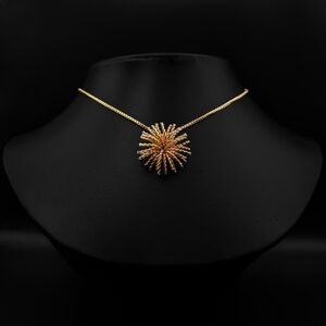 SUN Burst Wire Form Pendant and Chain in Gold Tone